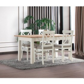 Resim Alaçatı Açılır Masa + 6 Sandalye Beyaz - Ceviz 