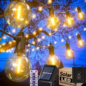 Resim Uzaktan Kumandalı 30.48/18.29/12.19/9.14/6.1 metre Güneş Enerjili G40 Dize Işıklar, Kırılmaz Ampullerle LED G40 Küre Güneş Veranda Işıkları, Çoklu aydınlatma modları, Aydınlatmayı Ayarlama için Uzaktan kumanda, Dış Mekan Partileri İçin Karartılabilir Asılı Işıklar, Güneş Enerjisiyle Çalışan Balkon Kafesi Bahçe Paskalya, Her Hava Koşuluna Dayanıklı 