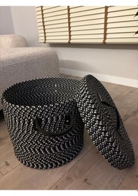 Resim Mavaux Armonia Deri Saplı Kapaklı Kirli Çamaşır Sepeti Düzenleme Sepeti Oyuncak Sepeti Siyah-beyaz 