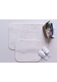 Resim Saraz Halı Puffy Yumuşak Banyo Paspas 2'li Kaymaz Ekstra Yumuşak Beyazbeyaz Beyaz 