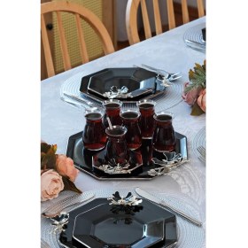 Resim Glore Dolmabahçe Sekizgen Siyah Platin Yaldızlı Cam Tepsi 