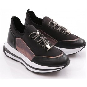 Resim Dgn 2024 Kadin Kalin Taban Taş Bağcikli Spor Ayakkabi 2024-2026-R1534 Siyah 