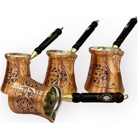 Resim Paşa İşlemeli Skoçlu Bakır Cezve Takımı 