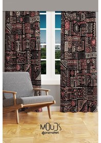 Resim Hitit Figure Desenli Süet Oturma Odası Salon Fon Perde Baskılı Ekstrafor Büzgü 2 Kanat Prd-1013 Çok Renkli 