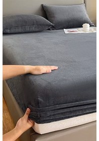 Resim Mulberry Kadife Kumaş Fitted Lastikli Çarşaf Takımı 160x200+30 Cm Antrasit 