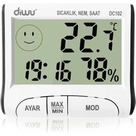 Resim Diwu DC102 İç Mekan Termometre Nem Ölçer Saat 