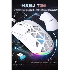 Resim HXSJ T26 Çift Modlu Oyun Faresi 2.4g + Bt5.1 Kablosuz Oyun Mouse 4800 Dpı Ayarlanabilir Ergonomik Optik Gamer Mouse 