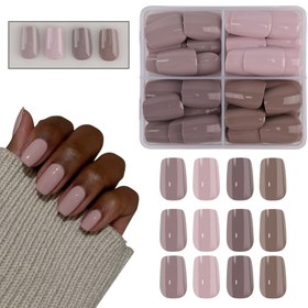 Resim 120 adet YESES Kısa Kare Basınçlı Tırnaklar - 4 Nötr Renk (Yumuşak Pembe, Bej, Açık Kahverengi, Koyu Kahverengi) Parlak Bitiş, Yeniden Kullanılabilir & Kolay Uygulanabilir Sahte Tırnaklar Eller ve Ayaklar için, Sevimli Kısa Tırnaklar, Pedikür Aksesuarları, Çok Yönlü Tırnak Stilleri 