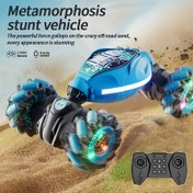 Resim Metamorfoz Akrobasi Aracı - 360° Çevirme Uzaktan Kumandalı Araba, Gerçekçi Sesli, Dayanıklı ABS, Şarj Edilebilir Pil, Off-Road 4WD Oyuncak, Doğum Günü veya Noel İçin İdeal Hediye, Kırmızı/Mavi 