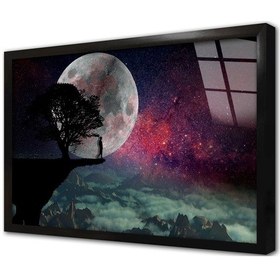 Resim Samanyolu Ay Ve Ağaç Glitch Çerçeveli Cam Tablo-173361 