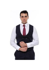 Resim Wessi Kruvaze Kareli Desenli Yakalı Lacivert Erkek Yelek 001 