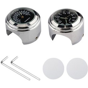 Resim Folinda Motosiklet Bisiklet Atv Saat Ve Termometre - Krom Kasa Siyah Panel - 22-25,4mm Çubuk Uyumlu - Dahili Pil - Zaman Ve Sıcaklık Gösterimi 