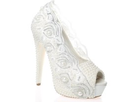 Resim Çnr&Dvs Sedef İnci Taş Işlemeli Gelin Ayakkabı 4004CNR 