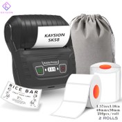 Resim KAYSION SK58 Taşınabilir Kablosuz Termal Etiket Yazıcı - Ofis ve Perakende İçin Uygun, Mücevher Etiketleri için Kompakt Barkod ve Sticker Yapıcı, iOS ve Android ile Uyumlu, 2 Rulo 40mm x 30mm Etiket Kağıdı ve Siyah Saklama Çantası Dahil, USB Şarj 