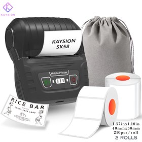 Resim KAYSION SK58 Taşınabilir Kablosuz Termal Etiket Yazıcı - Ofis ve Perakende İçin Uygun, Mücevher Etiketleri için Kompakt Barkod ve Sticker Yapıcı, iOS ve Android ile Uyumlu, 2 Rulo 40mm x 30mm Etiket Kağıdı ve Siyah Saklama Çantası Dahil, USB Şarj 
