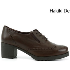 Resim Gönderi R Kahve Antik Bağcıklı Orta Kalın Topuklu Hakiki Deri Oxford Ayakkabı Kahve 