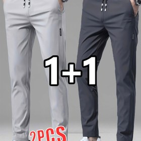 Resim 2 Adet Erkek Hafif Düz Paça Günlük Pantolon - Ayarlanabilir İpli Elastik Bel, Yan Cepler, Nefes Alabilen Kumaş ile İş ve Dış Mekan Aktiviteleri için (Siyah & Lacivert), Rahat Giyim, Pürüzsüz Dokulu Pantolon 