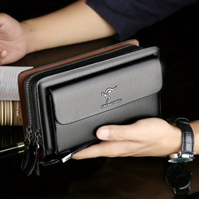 Resim Erkekler için Çift Fermuarlı, Çok Bölmeli ve Bilek Kayışlı Büyük Kapasiteli İş Çantası - Günlük Kullanım, Seyahat ve Ofis İçin 