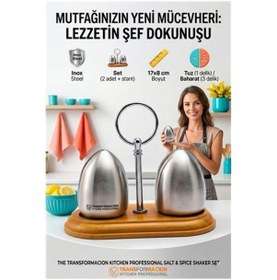 Resim Ahşap Standlı Inox Paslanmaz Çelik Yumurta Formlu Tuzluk Biberlik Seti 723146 Renkli 