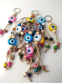 Resim Nazar Boncuk Anahtarlık 10 Adet Kötü Göz Kovucu Nazar Hand Made Hasır Renkli Boncuklu Nazarlı Anahtarlık Çok Renkli 
