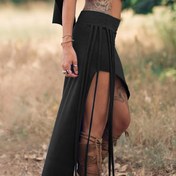 Resim Kadınların Seksi Mavi Püskül Maxi Etek - Yüksek Bel, Nefes Alabilen Polyester, Yaz Aylarında Dış Mekan, Yaz Modası | Püskül Detayları | Akışkan Tasarım 