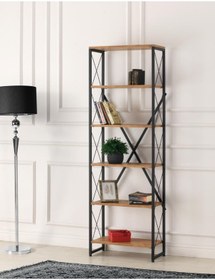 Resim SİVAS GÖZDE MOBİLYA Ferforje Ahşap 5 Raflı Kitaplık 60x30x180 