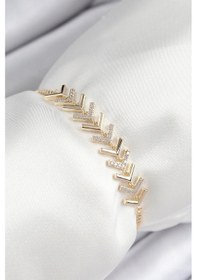 Resim Pirinç Zirkon Taşlı Sıralı Ok Model Gold Renk Asansörlü Kadın Bileklik - Tj-bb7457 Çok Renkli 
