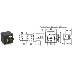 Resim 24V Röle 5 Uçlu 30 A/20 A Çift Platin 87A Su Geçirmez Ayak N11.2147 
