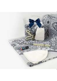 Resim Seccade + Tesbih + Takke + Esans Seti Çantalı Asetat Kutu, Lacivert Lacivert 110 x 64 