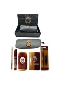 Resim Galatasaray Orjinal Lisanslı Kırmızı Kutu Kalemtraş Ahşap Kutulu 6'lı Kırtasiye Seti Gri 