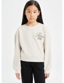 Resim DeFacto Kız Çocuk Relax Fit Bisiklet Yaka Baskılı Selanik Kumaş Sweatshirt D4786A824WNBG354 
