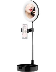 Resim Hombey Usb Beslemeli Led Yüz Aydınlatma Lambası - 3 Renk 10 Parlaklık, 58cm Yükseklik, Çift Fonksiyonlu Makyaj Aynalı Telefon Tutucu Siyah 