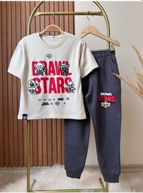 Resim Magu Erkek Çocuk Pamuklu Ekru Oyun Baskılı T-shirt Eşofman Takım Çok Renkli 