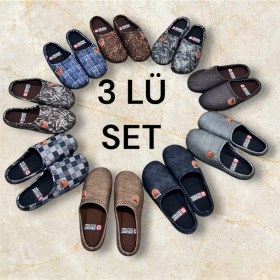 Resim Gezer Erkek 3 Set Ev Halı Terliği Misafir Terliği Yumuşak Merdane Taban Erkek Terliği 