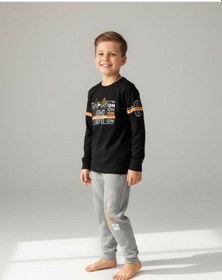 Resim Zekids Erkek Çocuk Pamuklu Yazı Baskılı Pijama Takımı-16817 Siyah 