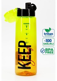 Resim Su Matarası Tritan Geniş Ağız Su Şişesi Grafiti Spor Matarası Suluğu Bpasız 800 Ml Sarı 0104 