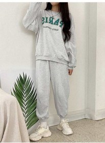 Resim Paris Sainte Eşofman Takımı Sweatshirt Jogger - Gri Baskılı Oversize Şardonlu Bisiklet Yaka Gri 