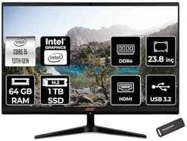 Resim ACER Aspire C24-1800 i5 1335U 64GB 1TB SSD Intel Graphics 23.8" FHD FDOS All In One PC Siyah & PER 