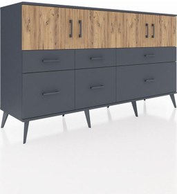 Resim Hyperion Konsol 4 Raflı 6 Çekmeceli 4 Kapaklı 176x44x99 Antrasit-çam/antrasit Antrasıt/atlas Çam - Antrasıt 