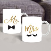 Resim Öz Kupa Mr & Mrs Baskılı Ikili Kupa Bardak 