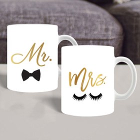 Resim Öz Kupa Mr & Mrs Baskılı Ikili Kupa Bardak 