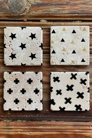 Resim Oscar Stone Decor Baskılı Doğaltaş Bardak Altlığı 4'Lü Set Desen Tile 4Dsn-025 
