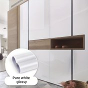 Resim 1 Rulo - Katı Renk Beyaz Parlak Kendinden Yapışkanlı PVC Duvar Kağıdı - Kolay Yapıştır & Çıkar, Mutfak, Yatak Odası, Oturma Odası Mobilyaları & Tezgahlar için Çıkarılabilir Kaplama Kağıdı - Ev Dekoru & Yenileme için İdeal 