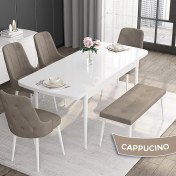 Resim Canisa Concept Roy Serisi 80 x 132 cm Açılabilir Mdf Masa Beyaz Mutfak Masa Takımı 4 Sandalye 1 Bench 