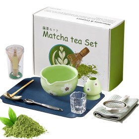 Resim 10 Parça Japon Matcha Seremoni Seti Bambu Çırpıcı, Seramik Kase ve Ölçü Kabı ile Hediye Kit 