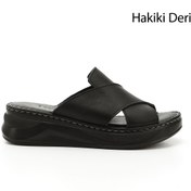 Resim GÖNDERİ(R) Kadın / Kız Siyah Çapraz Bantlı Dolgu Topuklu Hakiki Deri Comfort Terlik 