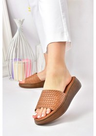 Resim Fox Shoes Taba Hakiki Deri Kadın Terlik 