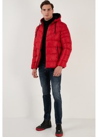 Resim Buratti Peluş Astarlı Kapüşonlu Fermuarlı Slim Fit Şişme Erkek Mont 5762010 Kırmızı 