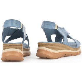 Resim Ziya, Kadın Hakiki Deri Dolgu Topuk Sandalet 1511020z2562 Mavi 1511020z2562 210 Mavi 