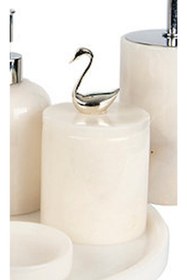 Resim MIARIK DESIGN & DEKORASYON Dekoratif Beyaz Mermer Pamukluk Gümüş Sılver Kuğu Detaylı 